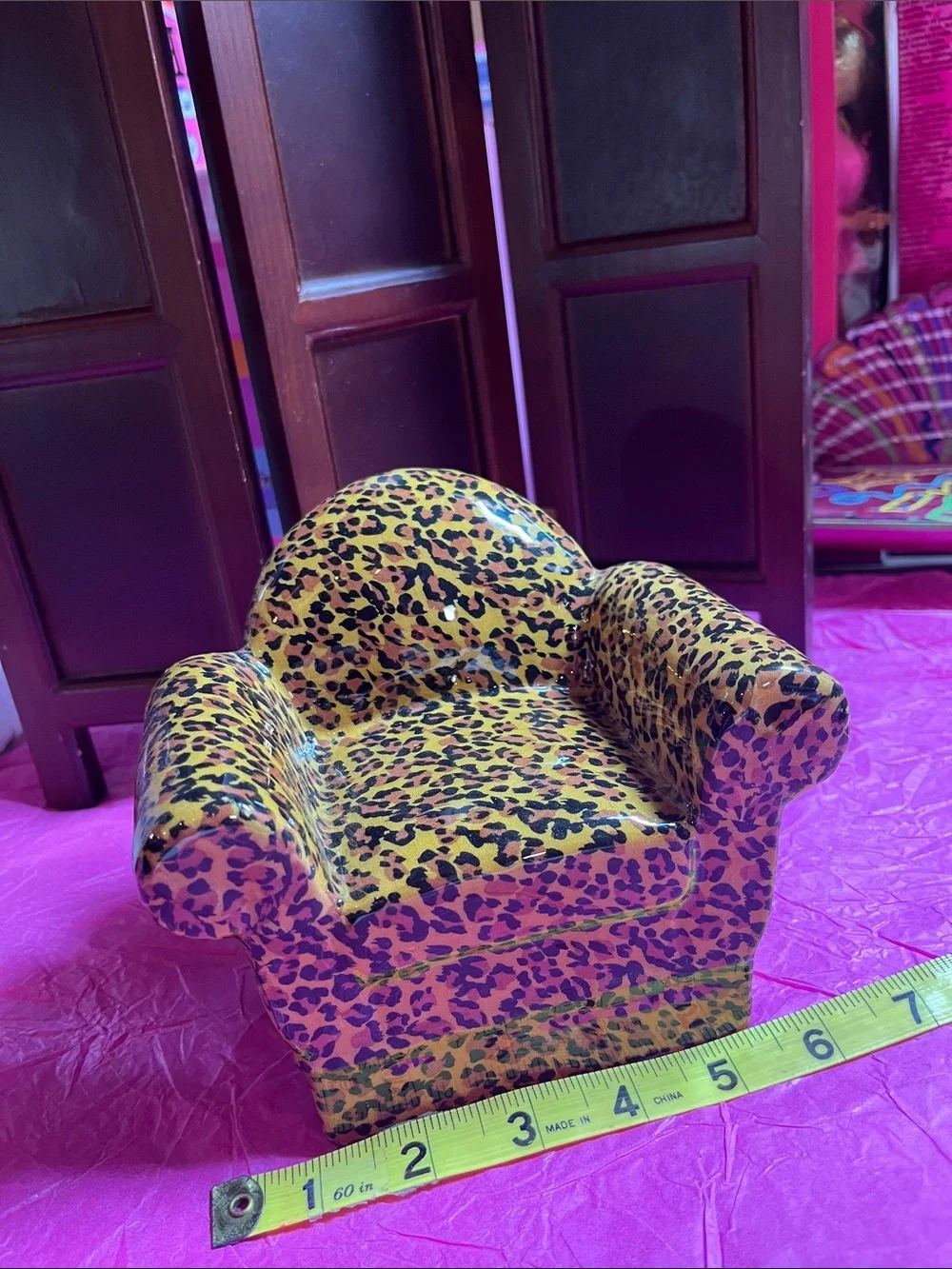 Vintage Leopard Print Miniature Porcelain Novelty Chair Figurine by TST